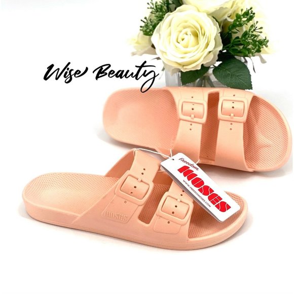 Freedom Moses Womens Two Band Slide Sandals Peach Baby Size 10-10.5 Shoe NWT! - Picture 1 of 10